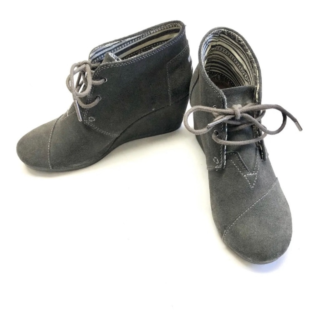TOMS Womens Size 8.5 Gray Suede Ankle Boots Shoes Heels Wedge Grey Booties